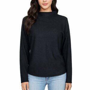 Vita Milano Black Ribbed Mock Neck Sweater Dolman Batwing Sleeve Large